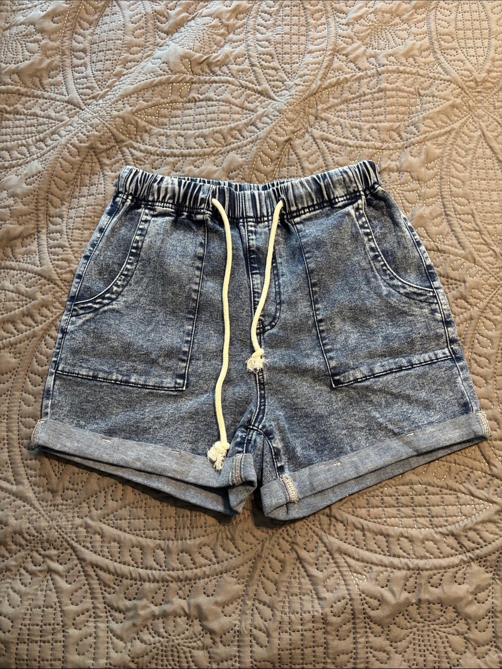 Blue Washed Denim Drawstring Women’s Shorts